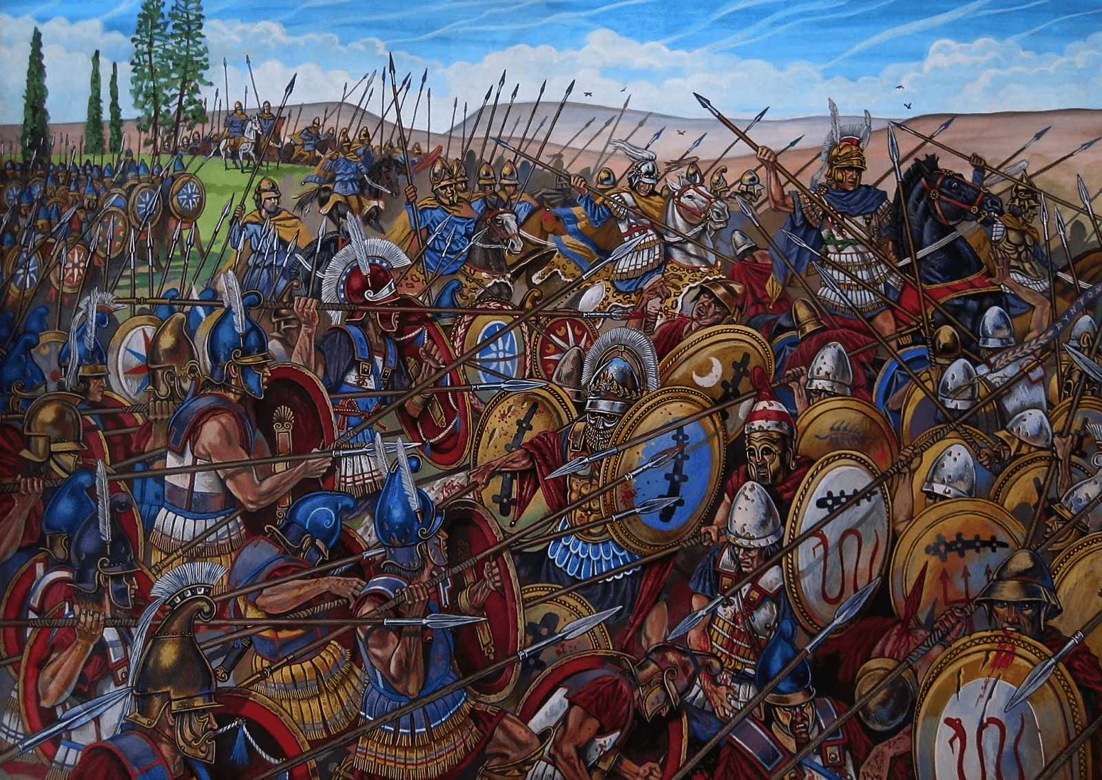 Batalla de Queronea 338 AC, Alejandro atacando al BatallÃ³n Sagrado tebano. Autor A.V. Kurkin
