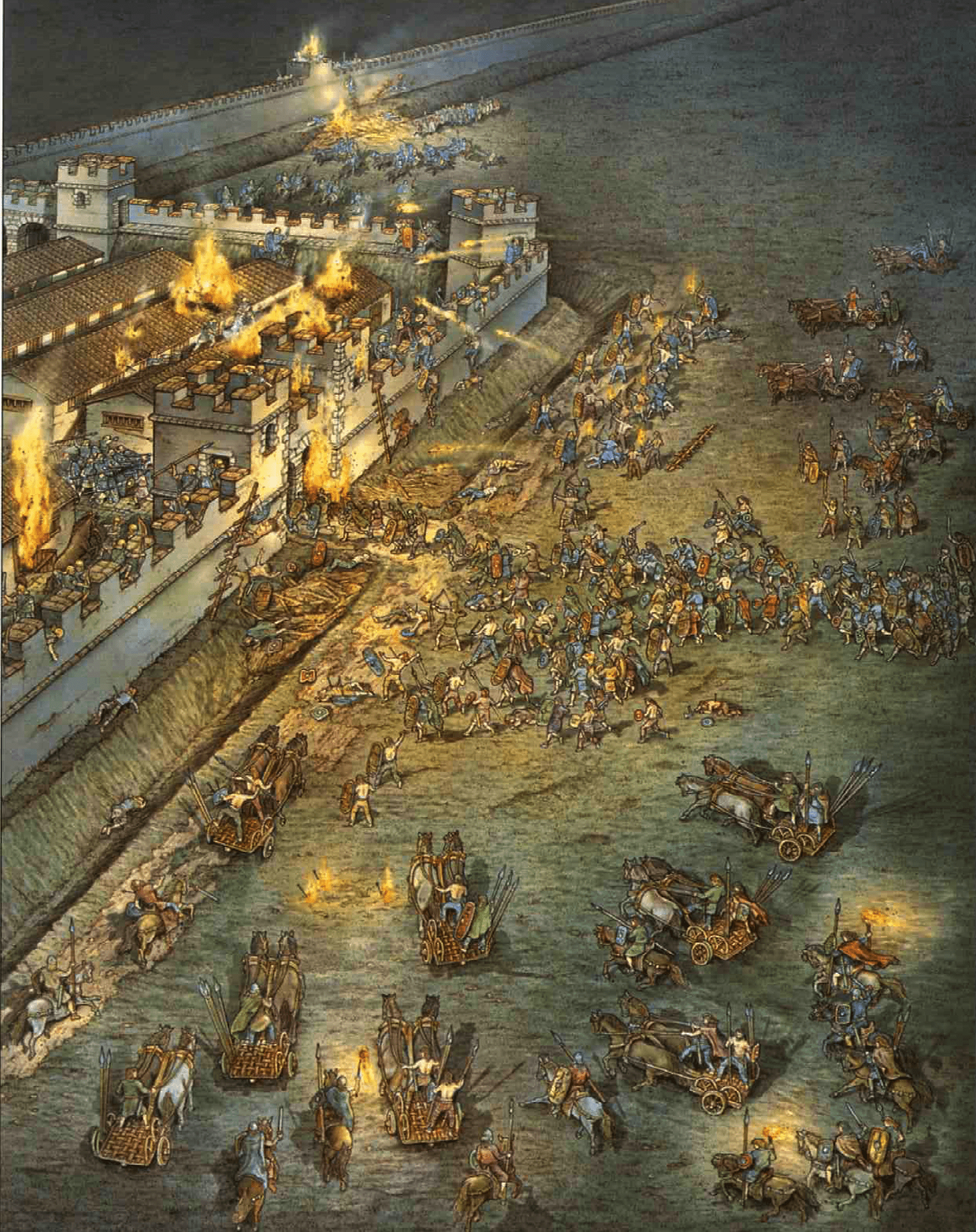 Ataque nocturno de los caledonios contra el Muro de Adriano en el 181 durante el reinado de Cómodo . Autor D & Spedaliere 