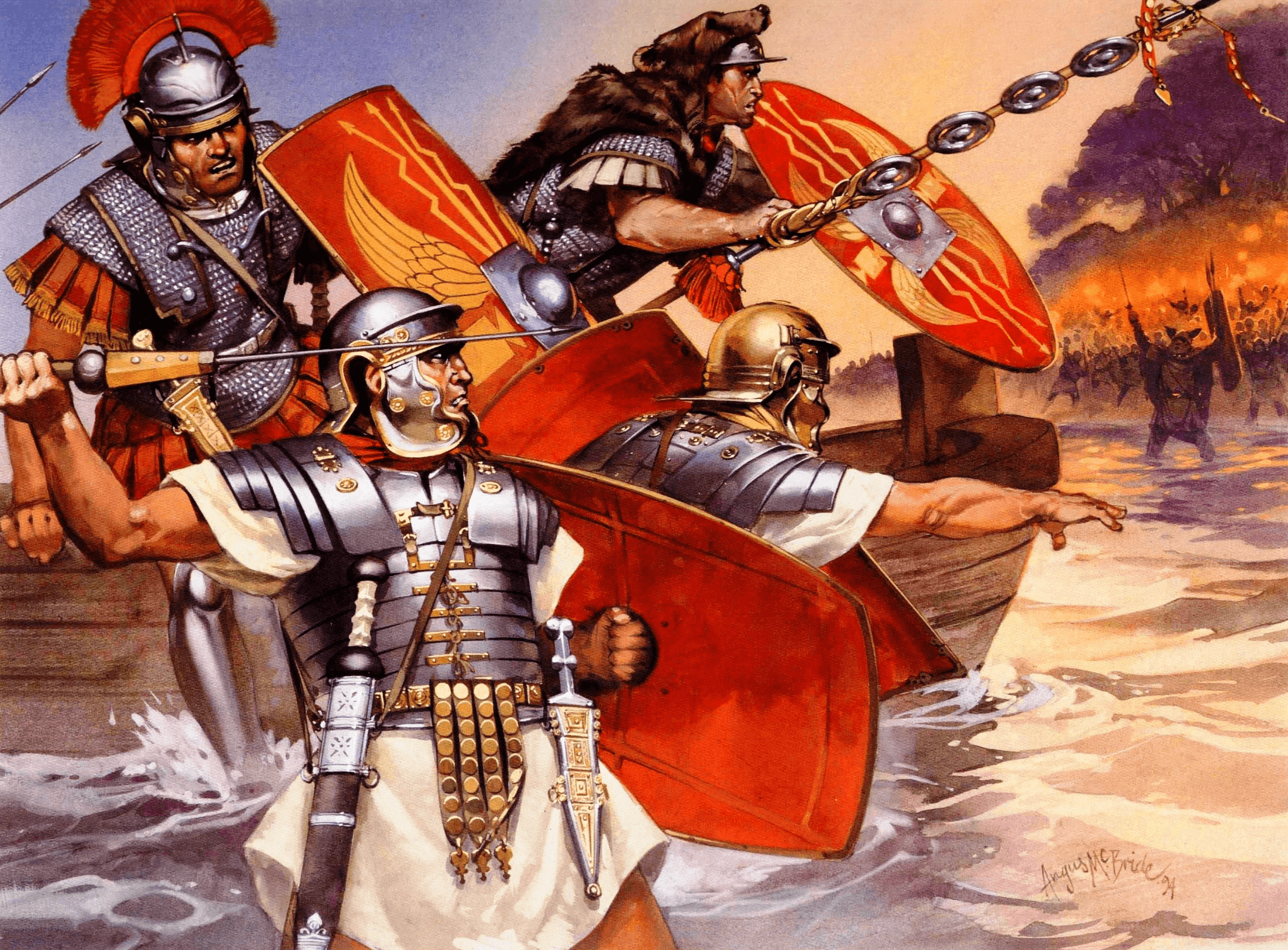 Desembarco romano en Britania año 43. Autor Angus McBride 