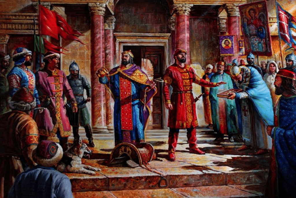 https://imagenes.arrecaballo.es/wp-content/uploads/2015/03/tratado-de-paz-entre-kan-omurtag-y-el-emperador-leon-v-el-armenio-1024x685.png 1024w, https://imagenes.arrecaballo.es/wp-content/uploads/2015/03/tratado-de-paz-entre-kan-omurtag-y-el-emperador-leon-v-el-armenio-300x201.png 300w, https://imagenes.arrecaballo.es/wp-content/uploads/2015/03/tratado-de-paz-entre-kan-omurtag-y-el-emperador-leon-v-el-armenio-768x514.png 768w, https://imagenes.arrecaballo.es/wp-content/uploads/2015/03/tratado-de-paz-entre-kan-omurtag-y-el-emperador-leon-v-el-armenio-1536x1028.png 1536w, https://imagenes.arrecaballo.es/wp-content/uploads/2015/03/tratado-de-paz-entre-kan-omurtag-y-el-emperador-leon-v-el-armenio-100x67.png 100w, https://imagenes.arrecaballo.es/wp-content/uploads/2015/03/tratado-de-paz-entre-kan-omurtag-y-el-emperador-leon-v-el-armenio.png 1990w