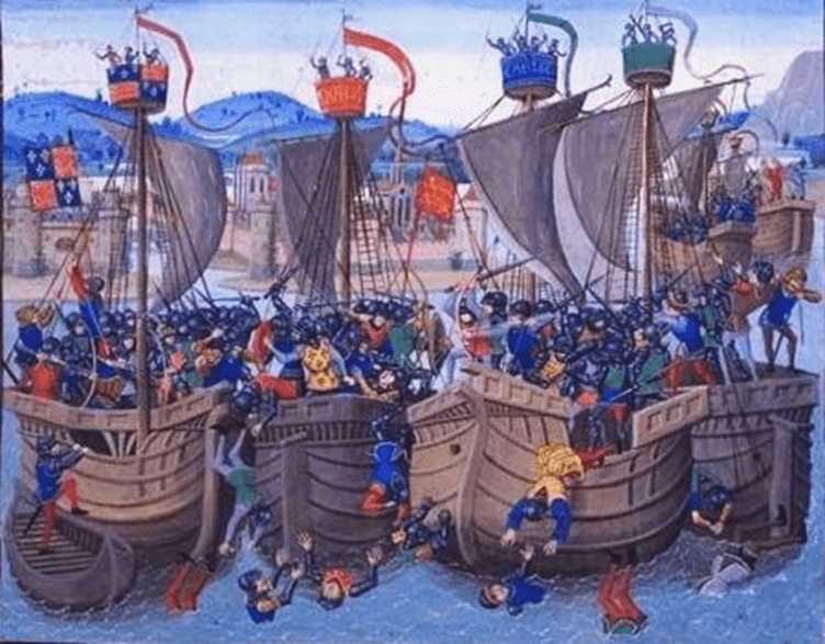Batalla de Sluys 1340. Miniatura de las Crónicas de Jean Froissart